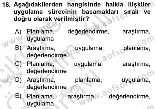 Kurumiçi Halkla İlişkiler Dersi 2022 - 2023 Yılı Yaz Okulu Sınav Soruları 18. Soru