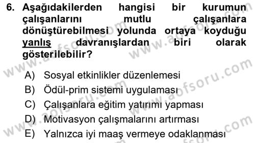 Kurumiçi Halkla İlişkiler Dersi 2022 - 2023 Yılı Yaz Okulu Sınav Soruları 6. Soru
