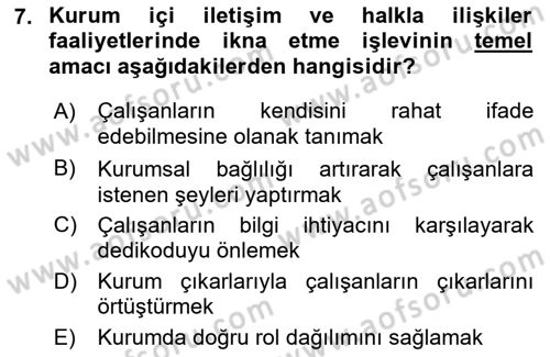 Kurumiçi Halkla İlişkiler Dersi 2022 - 2023 Yılı Yaz Okulu Sınav Soruları 7. Soru