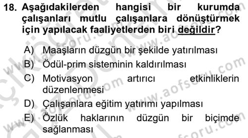 Kurumiçi Halkla İlişkiler Dersi Ara Sınavı Deneme Sınav Soruları 18. Soru
