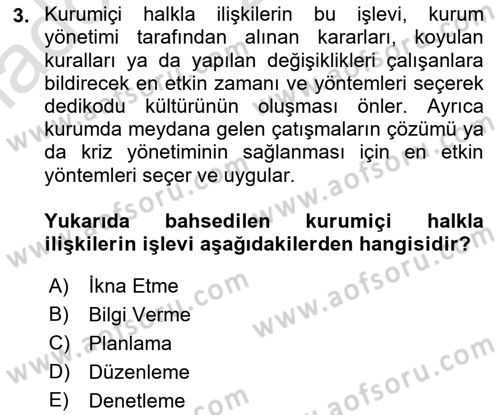Kurumiçi Halkla İlişkiler Dersi 2023 - 2024 Yılı (Vize) Ara Sınav Soruları 3. Soru