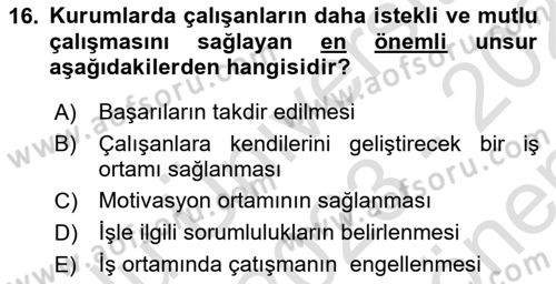 Kurumiçi Halkla İlişkiler Dersi 2023 - 2024 Yılı (Final) Dönem Sonu Sınav Soruları 16. Soru
