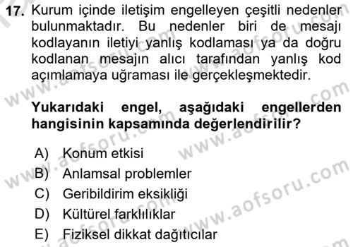 Kurumiçi Halkla İlişkiler Dersi 2023 - 2024 Yılı (Final) Dönem Sonu Sınav Soruları 17. Soru