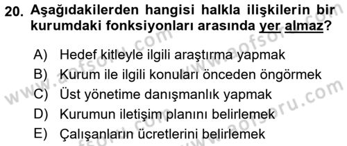 Kurumiçi Halkla İlişkiler Dersi 2023 - 2024 Yılı (Final) Dönem Sonu Sınav Soruları 20. Soru