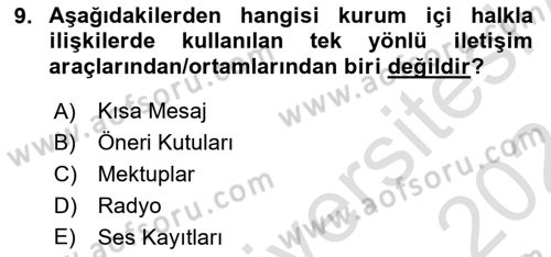 Kurumiçi Halkla İlişkiler Dersi 2023 - 2024 Yılı (Final) Dönem Sonu Sınav Soruları 9. Soru