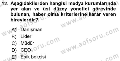 Kurumiçi Halkla İlişkiler Dersi 2023 - 2024 Yılı Yaz Okulu Sınav Soruları 12. Soru