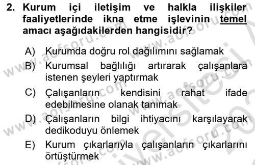 Kurumiçi Halkla İlişkiler Dersi 2023 - 2024 Yılı Yaz Okulu Sınav Soruları 2. Soru
