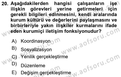 Kurumiçi Halkla İlişkiler Dersi 2023 - 2024 Yılı Yaz Okulu Sınav Soruları 20. Soru