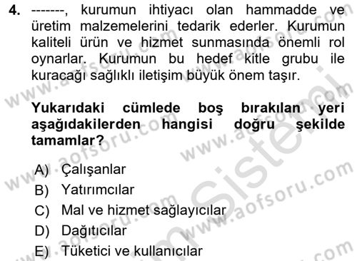 Kurumiçi Halkla İlişkiler Dersi 2023 - 2024 Yılı Yaz Okulu Sınav Soruları 4. Soru