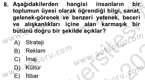 Kurumiçi Halkla İlişkiler Dersi 2023 - 2024 Yılı Yaz Okulu Sınav Soruları 8. Soru