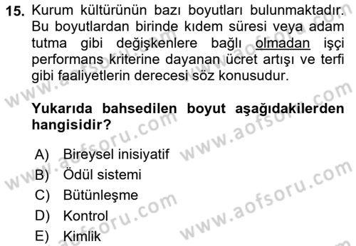 Kurumiçi Halkla İlişkiler Dersi Ara Sınavı Deneme Sınav Soruları 15. Soru