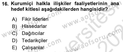 Kurumiçi Halkla İlişkiler Dersi Ara Sınavı Deneme Sınav Soruları 16. Soru
