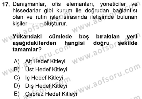 Kurumiçi Halkla İlişkiler Dersi Ara Sınavı Deneme Sınav Soruları 17. Soru