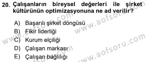 Kurumiçi Halkla İlişkiler Dersi Ara Sınavı Deneme Sınav Soruları 20. Soru