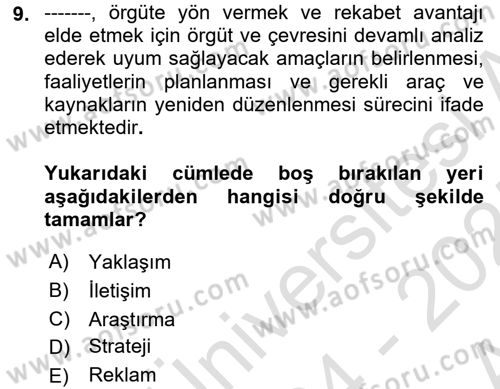 Kurumiçi Halkla İlişkiler Dersi 2024 - 2025 Yılı (Vize) Ara Sınav Soruları 9. Soru