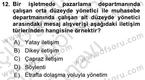 Kurumiçi Halkla İlişkiler Dersi 2024 - 2025 Yılı (Final) Dönem Sonu Sınav Soruları 12. Soru