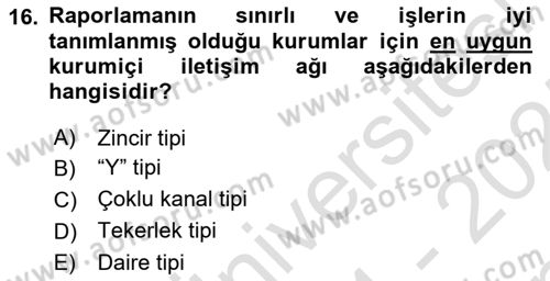 Kurumiçi Halkla İlişkiler Dersi 2024 - 2025 Yılı (Final) Dönem Sonu Sınav Soruları 16. Soru