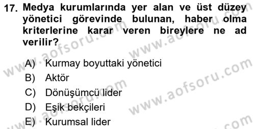 Kurumiçi Halkla İlişkiler Dersi 2024 - 2025 Yılı (Final) Dönem Sonu Sınav Soruları 17. Soru