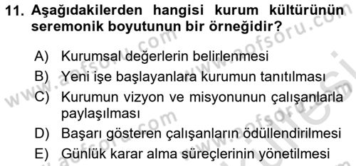 Kurumiçi Halkla İlişkiler Dersi 2025 - 2026 Yılı (Vize) Ara Sınav Soruları 11. Soru