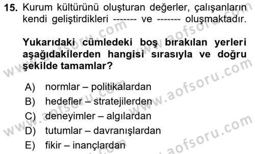 Kurumiçi Halkla İlişkiler Dersi 2025 - 2026 Yılı (Vize) Ara Sınav Soruları 15. Soru