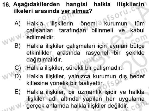 Kurumiçi Halkla İlişkiler Dersi 2025 - 2026 Yılı (Vize) Ara Sınav Soruları 16. Soru