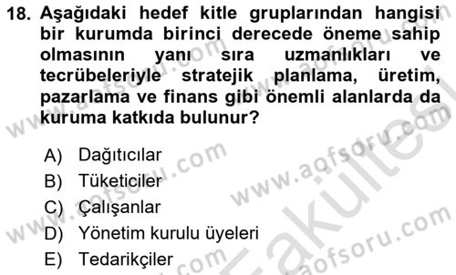Kurumiçi Halkla İlişkiler Dersi 2025 - 2026 Yılı (Vize) Ara Sınav Soruları 18. Soru