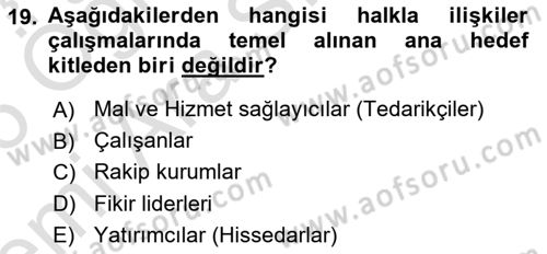 Kurumiçi Halkla İlişkiler Dersi 2025 - 2026 Yılı (Vize) Ara Sınav Soruları 19. Soru
