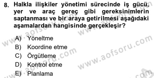 Kurumiçi Halkla İlişkiler Dersi 2025 - 2026 Yılı (Vize) Ara Sınav Soruları 8. Soru