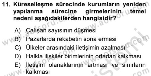 Kurumiçi Halkla İlişkiler Dersi 2025 - 2026 Yılı (Final) Dönem Sonu Sınav Soruları 11. Soru