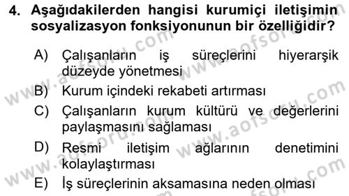 Kurumiçi Halkla İlişkiler Dersi 2025 - 2026 Yılı (Final) Dönem Sonu Sınav Soruları 4. Soru