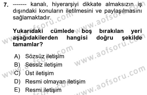 Kurumiçi Halkla İlişkiler Dersi 2025 - 2026 Yılı (Final) Dönem Sonu Sınav Soruları 7. Soru