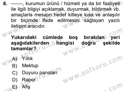 Kurumiçi Halkla İlişkiler Dersi 2025 - 2026 Yılı (Final) Dönem Sonu Sınav Soruları 8. Soru