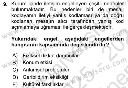 Kurumiçi Halkla İlişkiler Dersi 2025 - 2026 Yılı (Final) Dönem Sonu Sınav Soruları 9. Soru