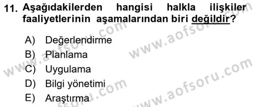 Lobicilik Ve Halkla İlişkiler Dersi 2018 - 2019 Yılı 3 Ders Sınav Soruları 11. Soru