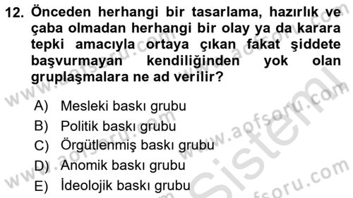 Lobicilik Ve Halkla İlişkiler Dersi 2018 - 2019 Yılı 3 Ders Sınav Soruları 12. Soru