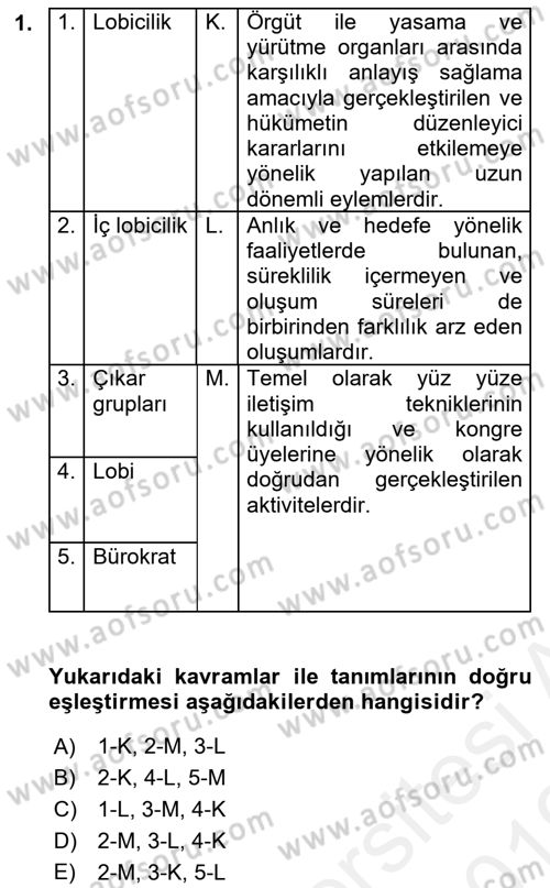 Lobicilik Ve Halkla İlişkiler Dersi 2018 - 2019 Yılı (Vize) Ara Sınav Soruları 1. Soru
