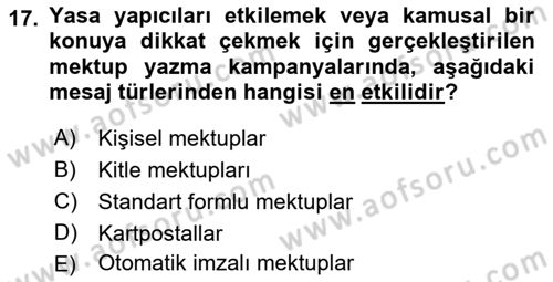 Lobicilik Ve Halkla İlişkiler Dersi 2018 - 2019 Yılı (Vize) Ara Sınav Soruları 17. Soru