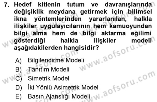 Lobicilik Ve Halkla İlişkiler Dersi 2018 - 2019 Yılı (Vize) Ara Sınav Soruları 7. Soru