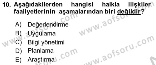 Lobicilik Ve Halkla İlişkiler Dersi 2018 - 2019 Yılı Yaz Okulu Sınav Soruları 10. Soru