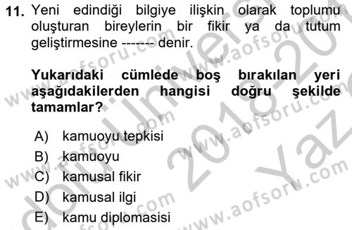 Lobicilik Ve Halkla İlişkiler Dersi 2018 - 2019 Yılı Yaz Okulu Sınav Soruları 11. Soru