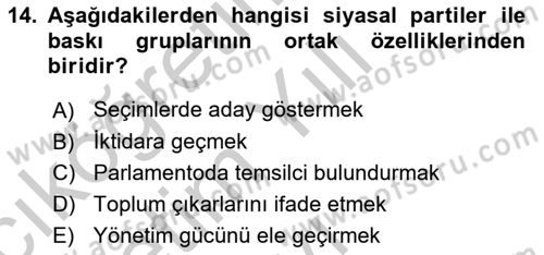 Lobicilik Ve Halkla İlişkiler Dersi 2018 - 2019 Yılı Yaz Okulu Sınavı 14. Soru