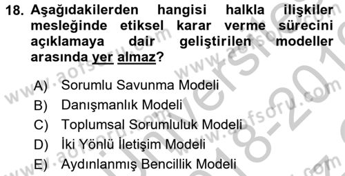Lobicilik Ve Halkla İlişkiler Dersi 2018 - 2019 Yılı Yaz Okulu Sınav Soruları 18. Soru