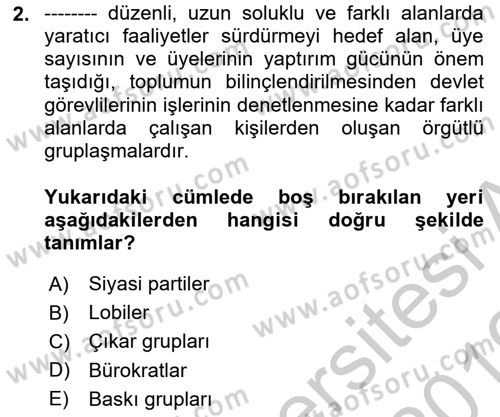 Lobicilik Ve Halkla İlişkiler Dersi 2018 - 2019 Yılı Yaz Okulu Sınav Soruları 2. Soru