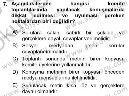 Lobicilik Ve Halkla İlişkiler Dersi 2018 - 2019 Yılı Yaz Okulu Sınav Soruları 7. Soru