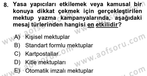 Lobicilik Ve Halkla İlişkiler Dersi 2018 - 2019 Yılı Yaz Okulu Sınav Soruları 8. Soru