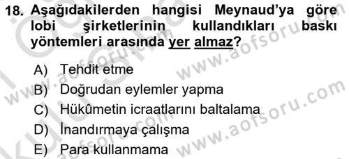 Lobicilik Ve Halkla İlişkiler Dersi 2020 - 2021 Yılı Yaz Okulu Sınav Soruları 18. Soru