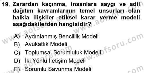 Lobicilik Ve Halkla İlişkiler Dersi 2020 - 2021 Yılı Yaz Okulu Sınavı 19. Soru