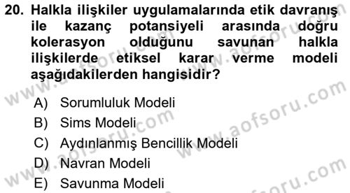 Lobicilik Ve Halkla İlişkiler Dersi 2020 - 2021 Yılı Yaz Okulu Sınav Soruları 20. Soru