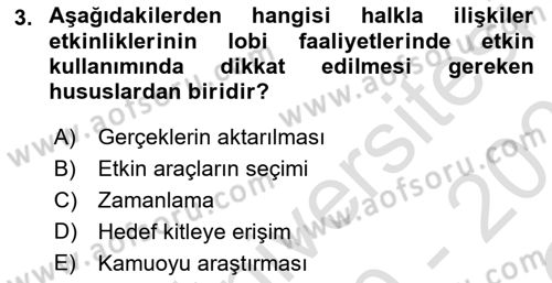 Lobicilik Ve Halkla İlişkiler Dersi 2020 - 2021 Yılı Yaz Okulu Sınav Soruları 3. Soru