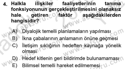 Lobicilik Ve Halkla İlişkiler Dersi 2020 - 2021 Yılı Yaz Okulu Sınav Soruları 4. Soru